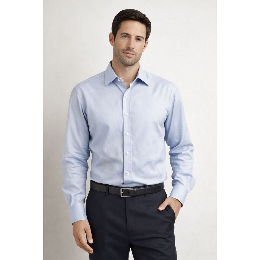 Brioni Light Blue Dress Shirt 17 L Italy Cotton Button Up